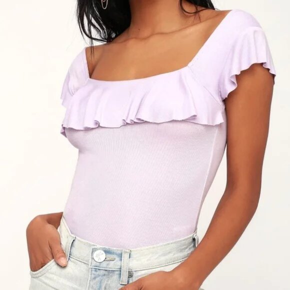 Free People Tops - Free People Last Call Lavender Ribbed Flounce Top. Size L.